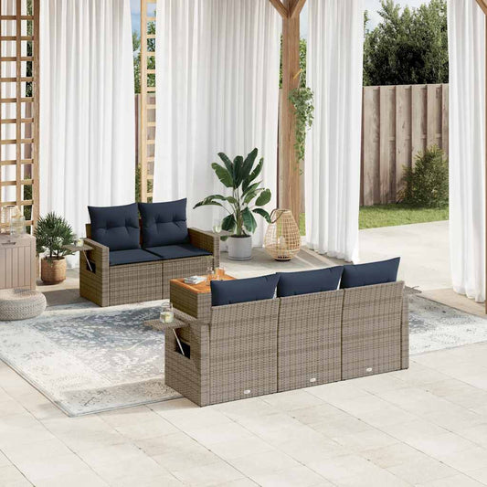 6-delige tuinbankset met kussens, grijs polyrotan is nu te koop bij PeponiXL, paradijselijk wonen!