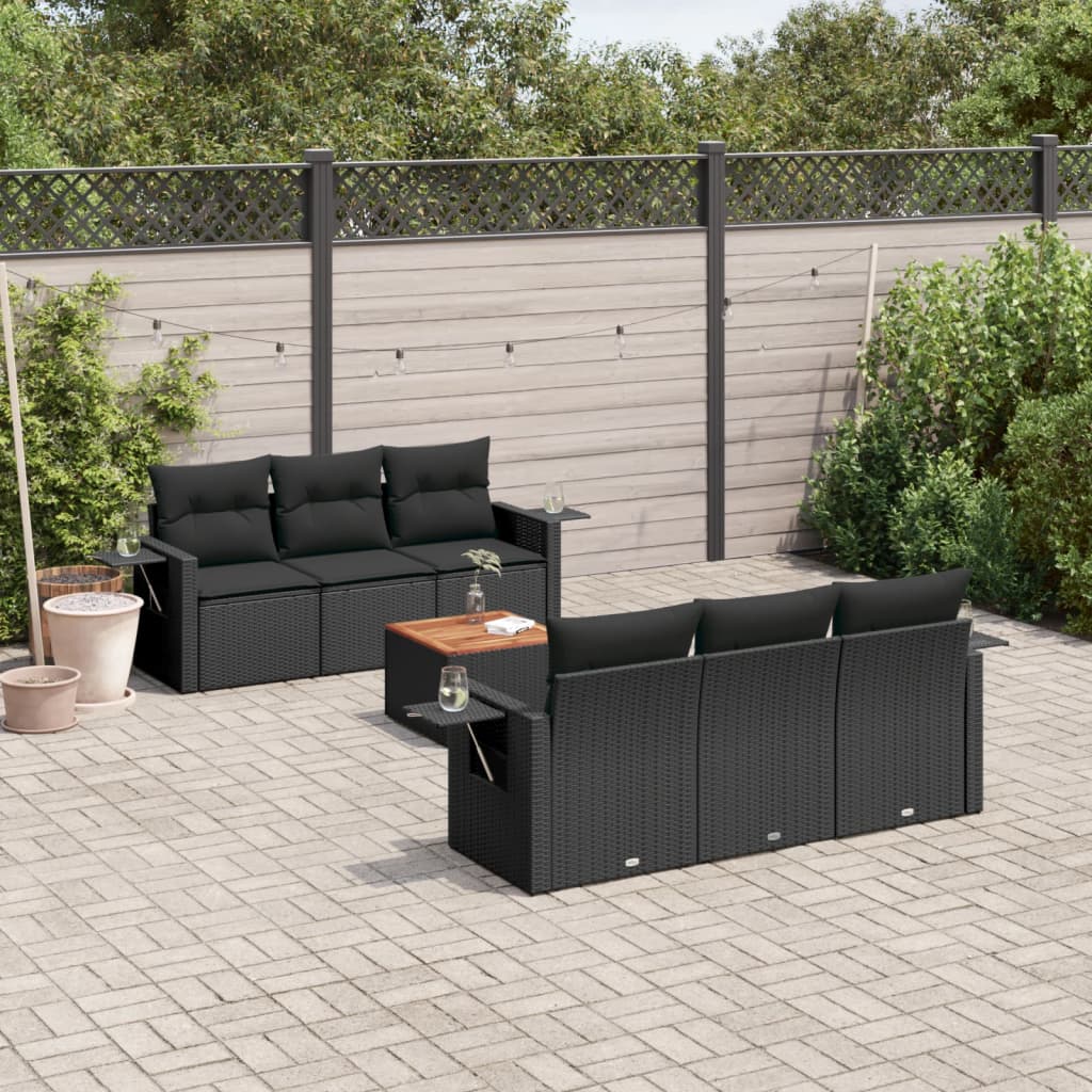 7-delige Loungeset met kussens poly rattan zwart is nu te koop bij PeponiXL, paradijselijk wonen!