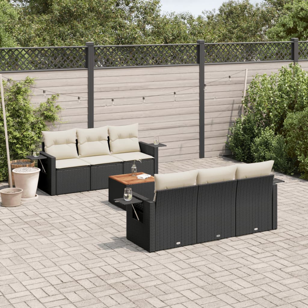 7-delige Loungeset met kussens poly rattan zwart is nu te koop bij PeponiXL, paradijselijk wonen!