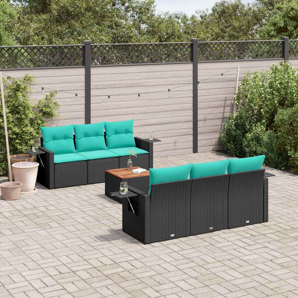 7-delige tuinbankset met kussens van zwart polyrotan is nu te koop bij PeponiXL, paradijselijk wonen!