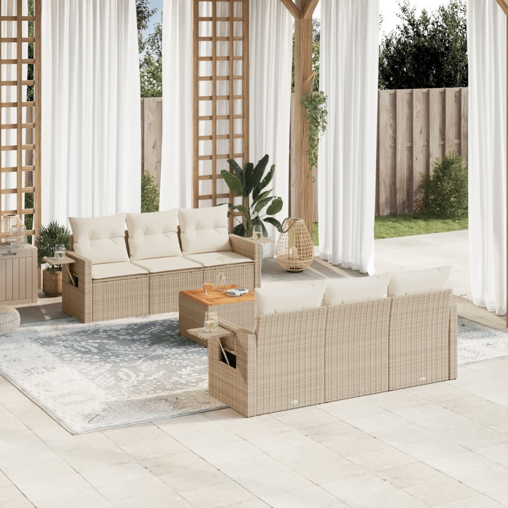 7-delige Loungeset met kussens poly rattan beige is nu te koop bij PeponiXL, paradijselijk wonen!