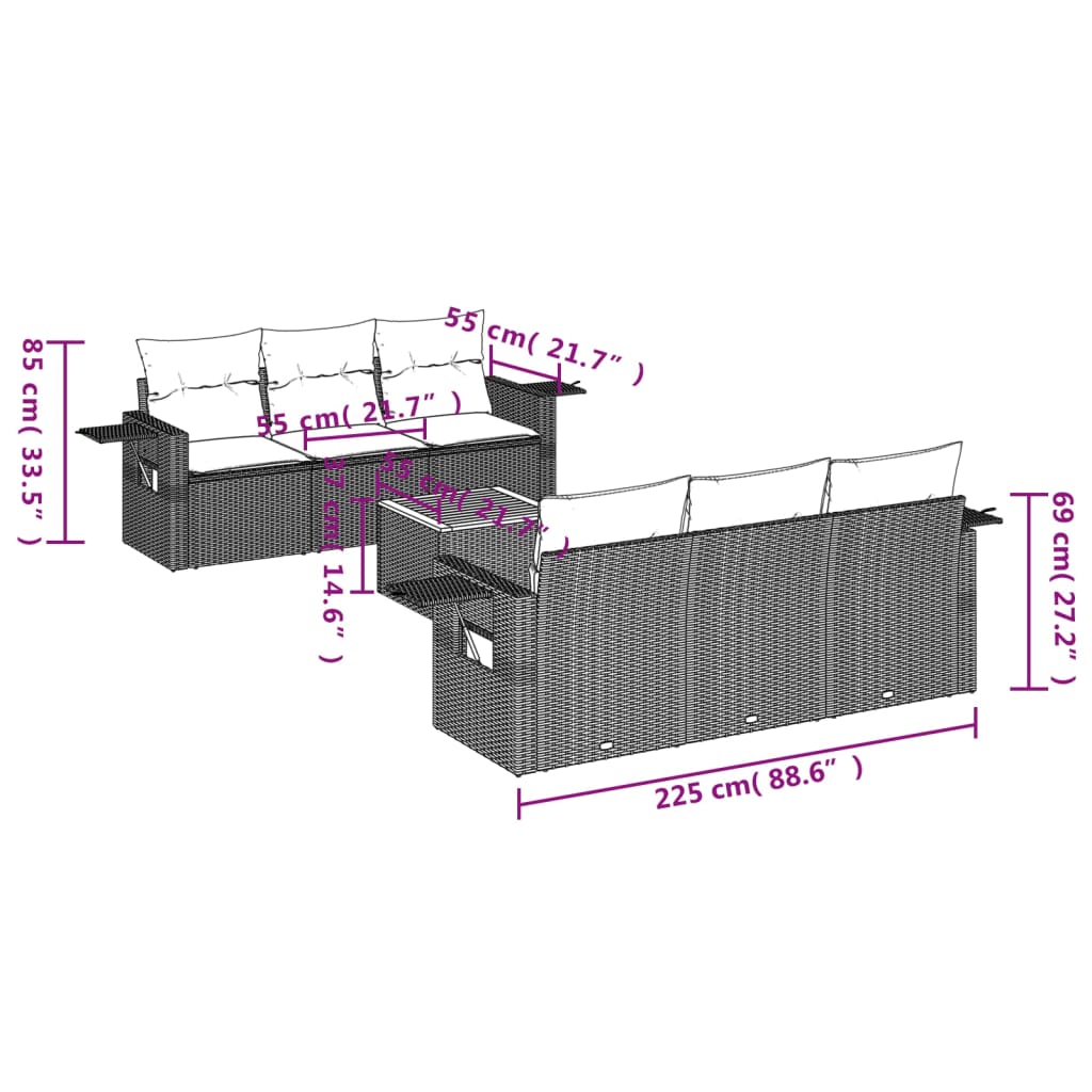 7-delige Loungeset met kussens poly rattan grijs is nu te koop bij PeponiXL, paradijselijk wonen!