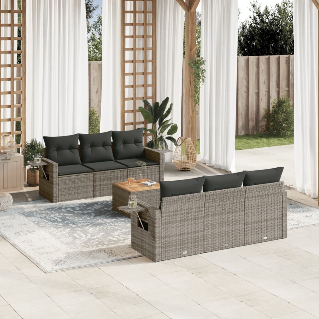 7-delige Loungeset met kussens poly rattan grijs is nu te koop bij PeponiXL, paradijselijk wonen!