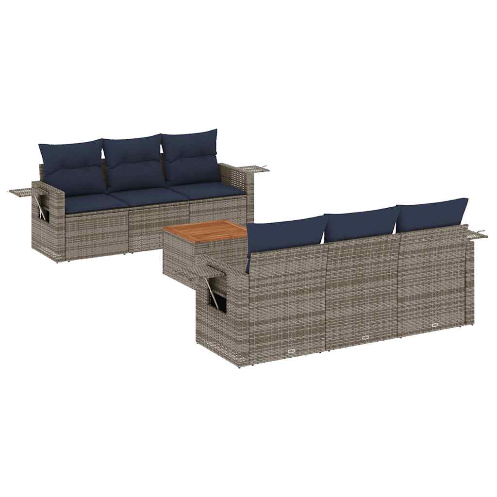 7-delige tuinbankset met kussens, grijs polyrotan is nu te koop bij PeponiXL, paradijselijk wonen!