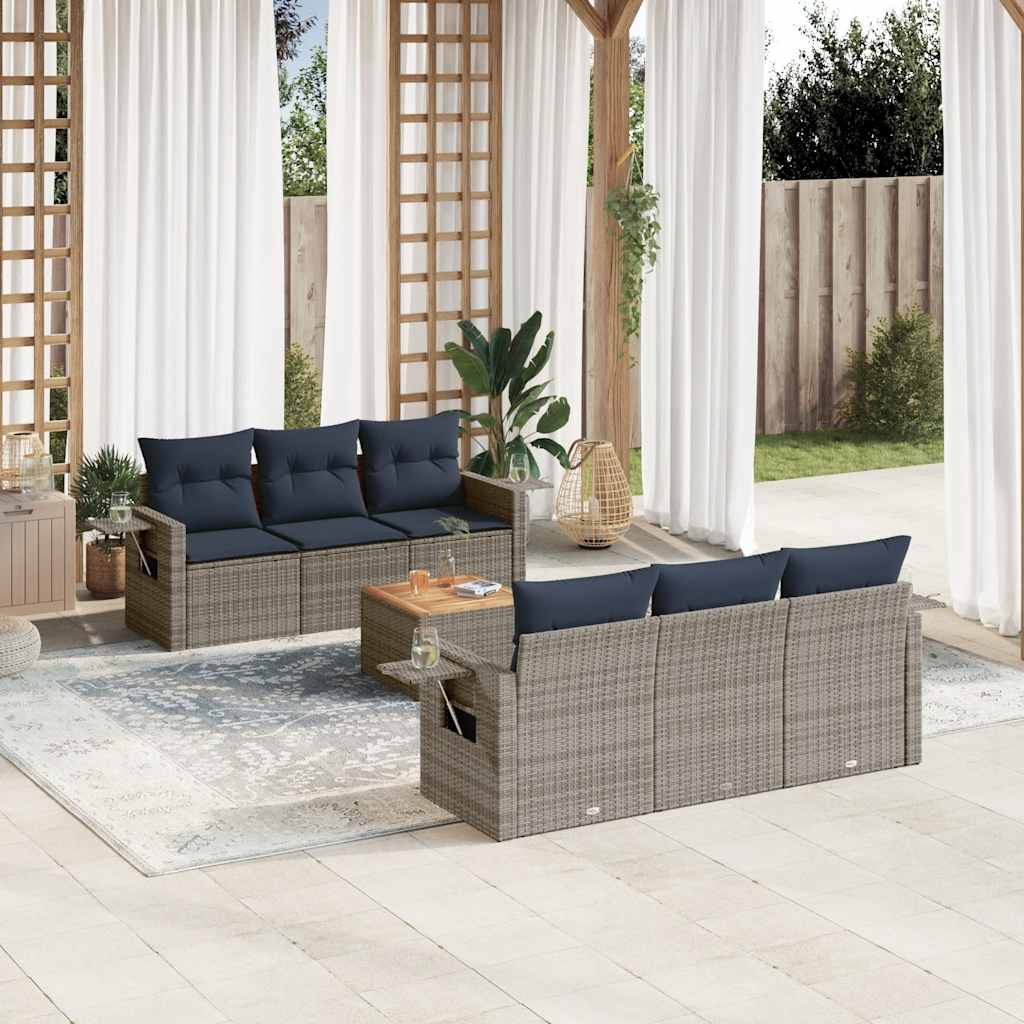 7-delige tuinbankset met kussens, grijs polyrotan is nu te koop bij PeponiXL, paradijselijk wonen!