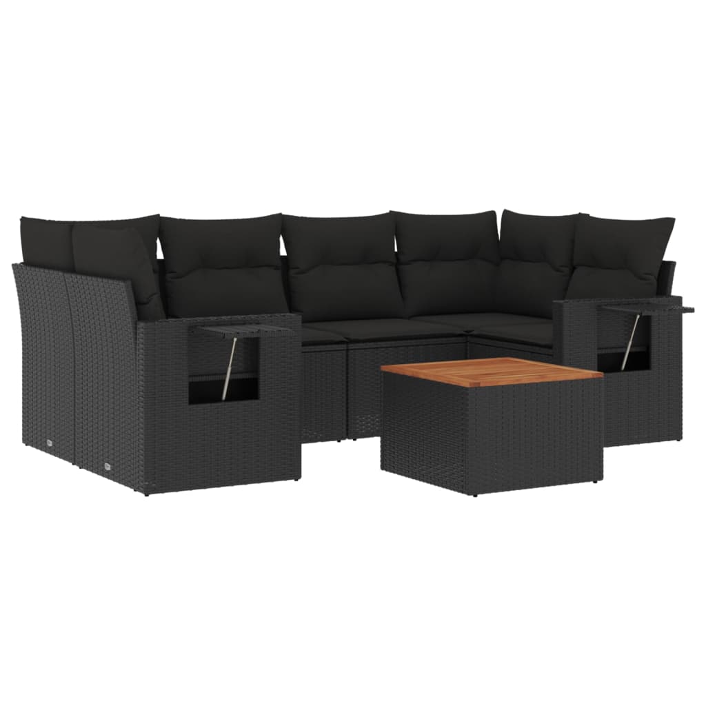 7-delige Loungeset met kussens poly rattan zwart is nu te koop bij PeponiXL, paradijselijk wonen!