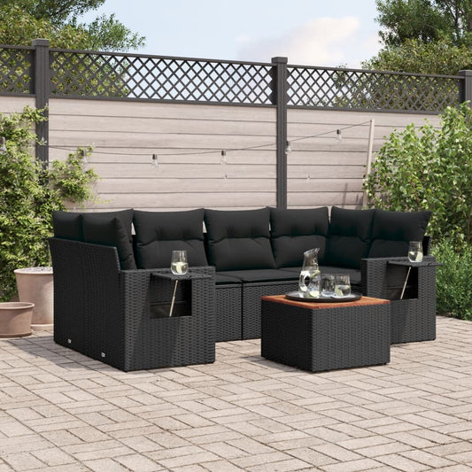 7-delige Loungeset met kussens poly rattan zwart is nu te koop bij PeponiXL, paradijselijk wonen!