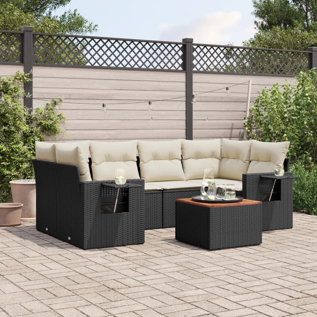 7-delige Loungeset met kussens poly rattan zwart is nu te koop bij PeponiXL, paradijselijk wonen!