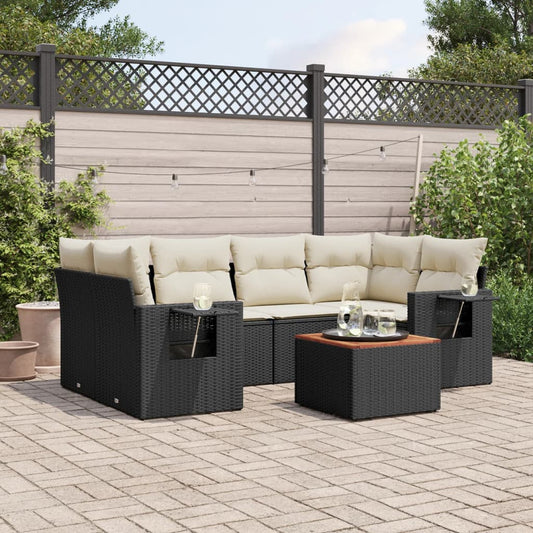 7-delige Loungeset met kussens poly rattan zwart is nu te koop bij PeponiXL, paradijselijk wonen!