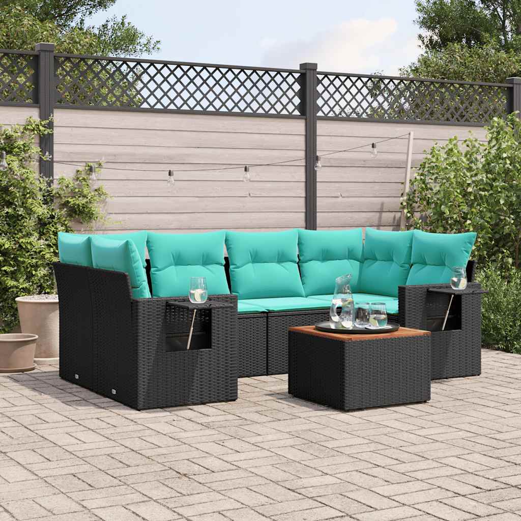 7-delige tuinbankset met kussens van zwart polyrotan is nu te koop bij PeponiXL, paradijselijk wonen!