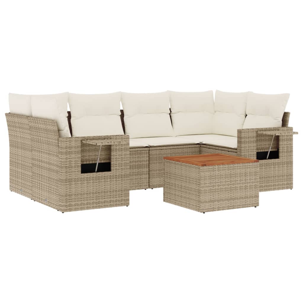 7-delige Loungeset met kussens poly rattan beige is nu te koop bij PeponiXL, paradijselijk wonen!