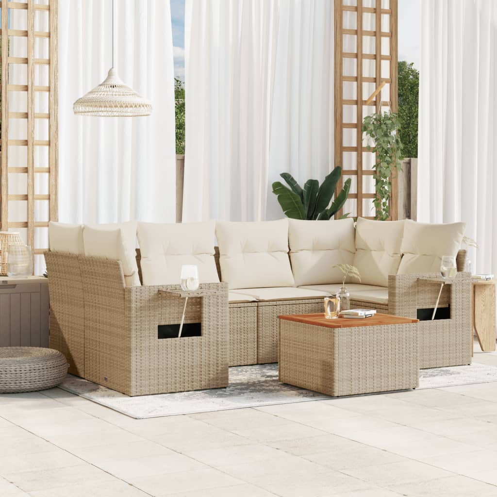 7-delige Loungeset met kussens poly rattan beige is nu te koop bij PeponiXL, paradijselijk wonen!