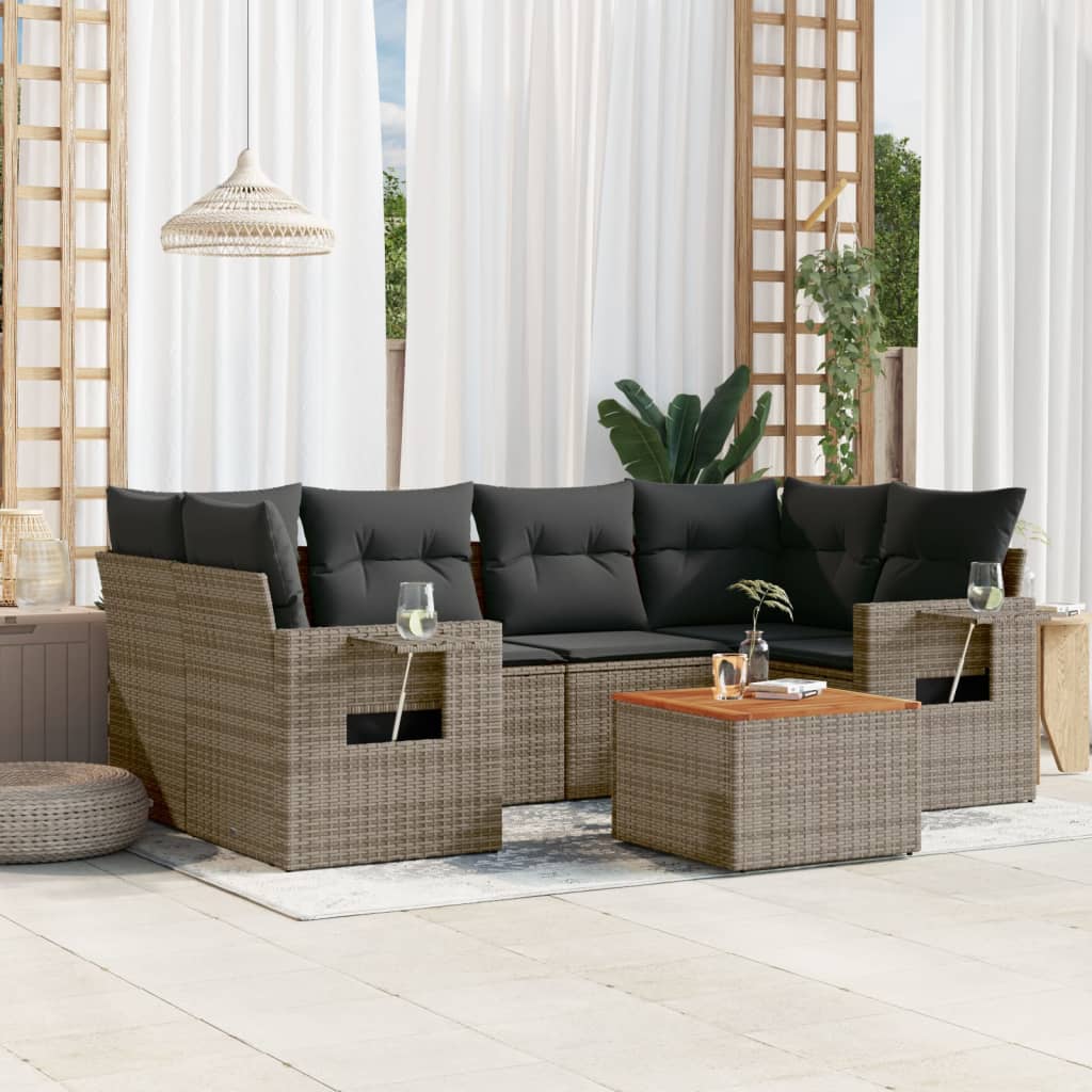 7-delige Loungeset met kussens poly rattan grijs is nu te koop bij PeponiXL, paradijselijk wonen!