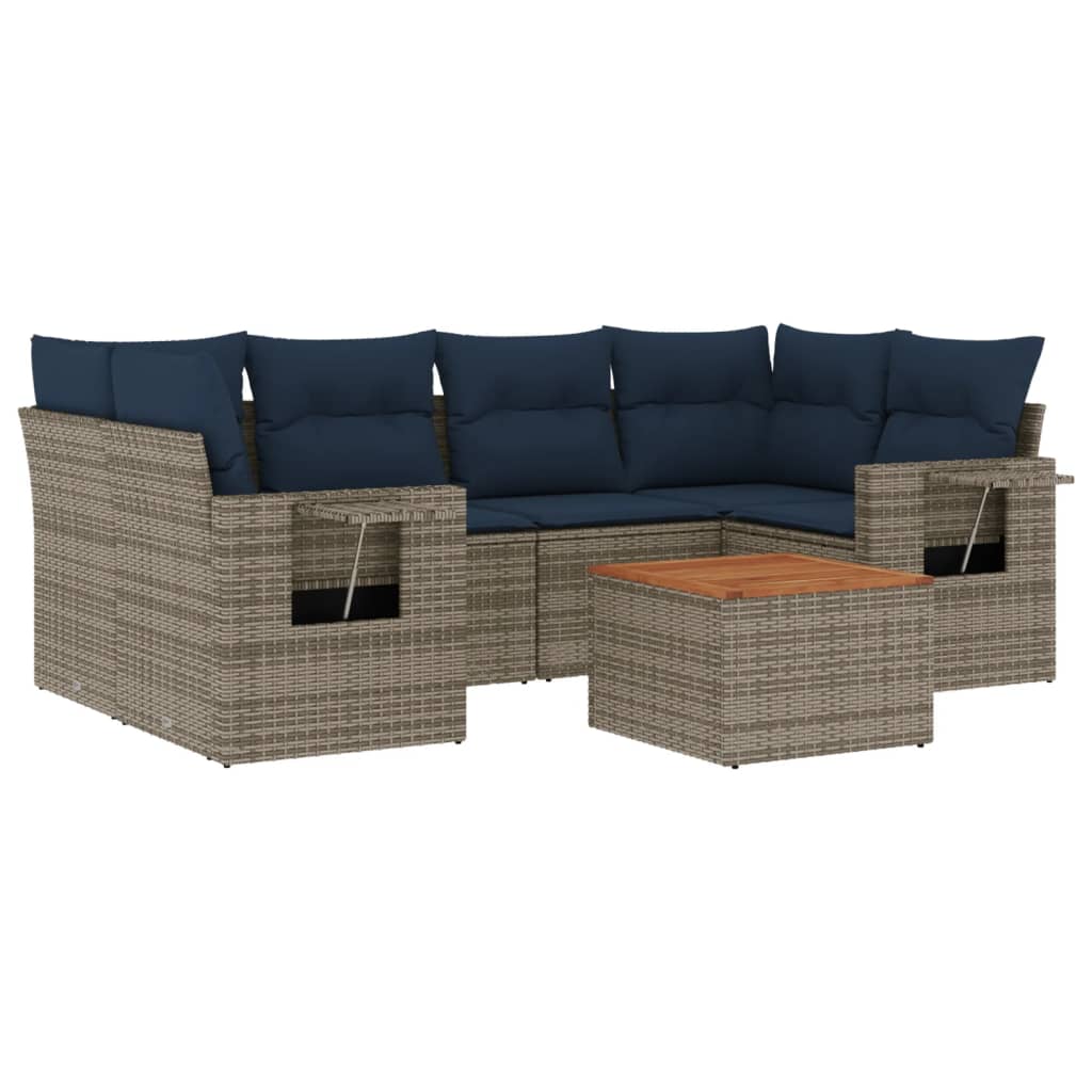7-delige tuinbankset met kussens, grijs polyrotan is nu te koop bij PeponiXL, paradijselijk wonen!