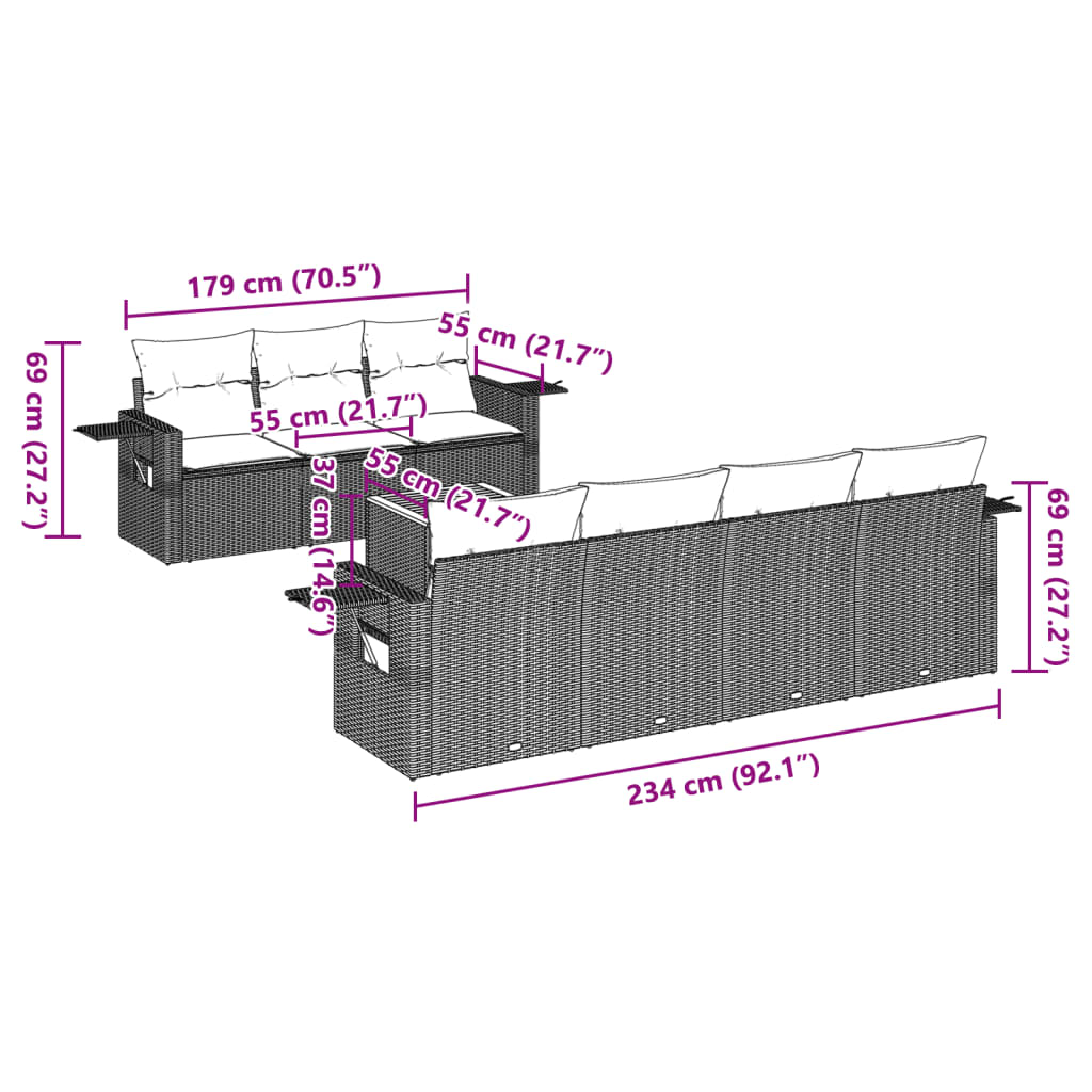 8-delige Loungeset met kussens poly rattan zwart is nu te koop bij PeponiXL, paradijselijk wonen!