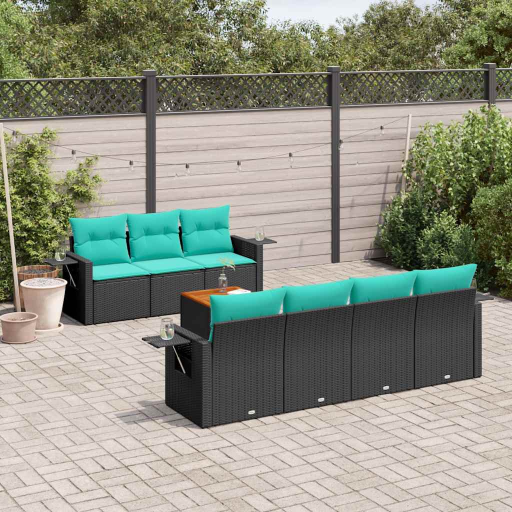 8-delige tuinbankset met kussens, zwart polyrotan is nu te koop bij PeponiXL, paradijselijk wonen!