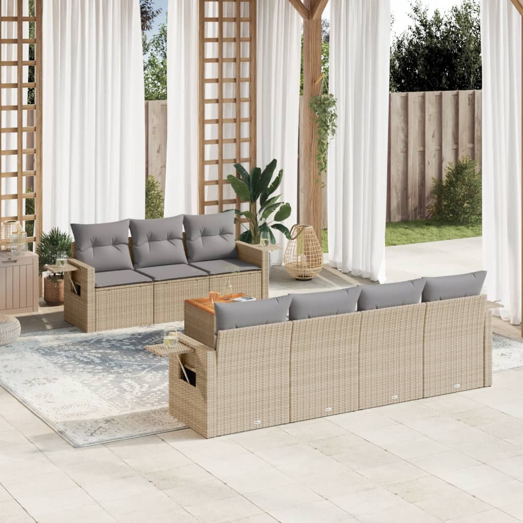 8-delige Loungeset met kussens poly rattan beige is nu te koop bij PeponiXL, paradijselijk wonen!