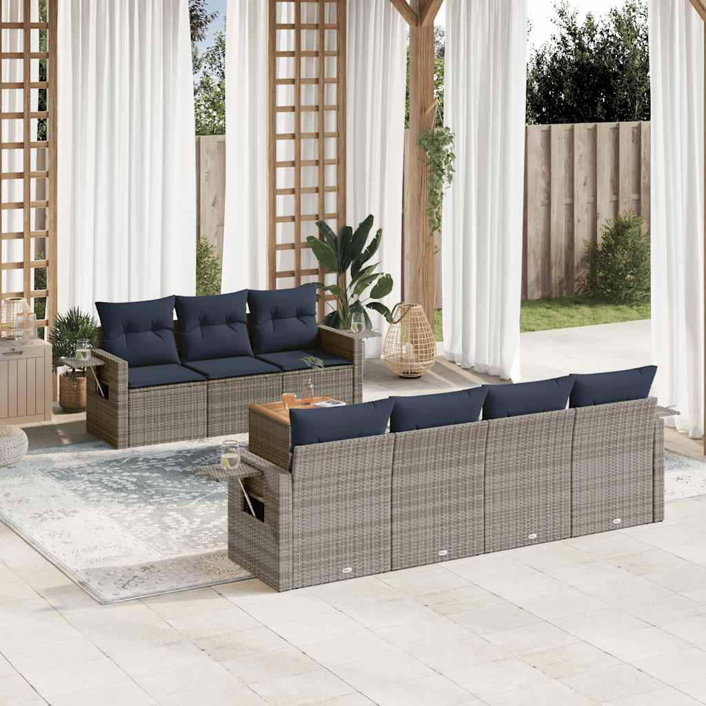 8-delige tuinbankset met kussens, grijs polyrotan is nu te koop bij PeponiXL, paradijselijk wonen!