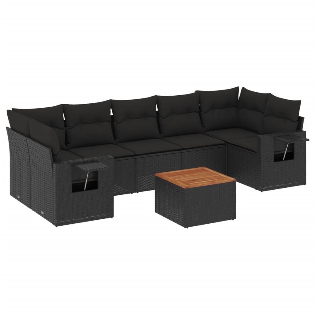 8-delige Loungeset met kussens poly rattan zwart is nu te koop bij PeponiXL, paradijselijk wonen!