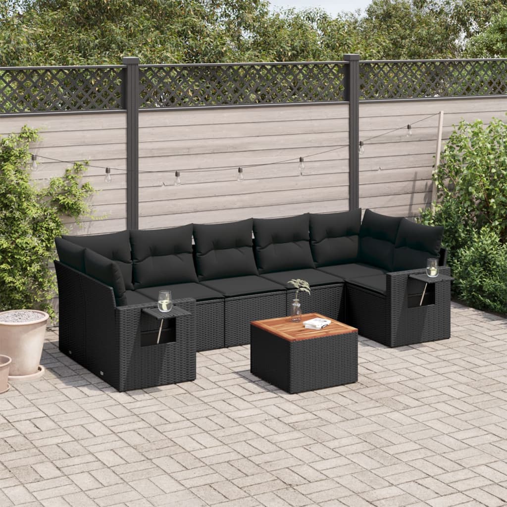 8-delige Loungeset met kussens poly rattan zwart is nu te koop bij PeponiXL, paradijselijk wonen!