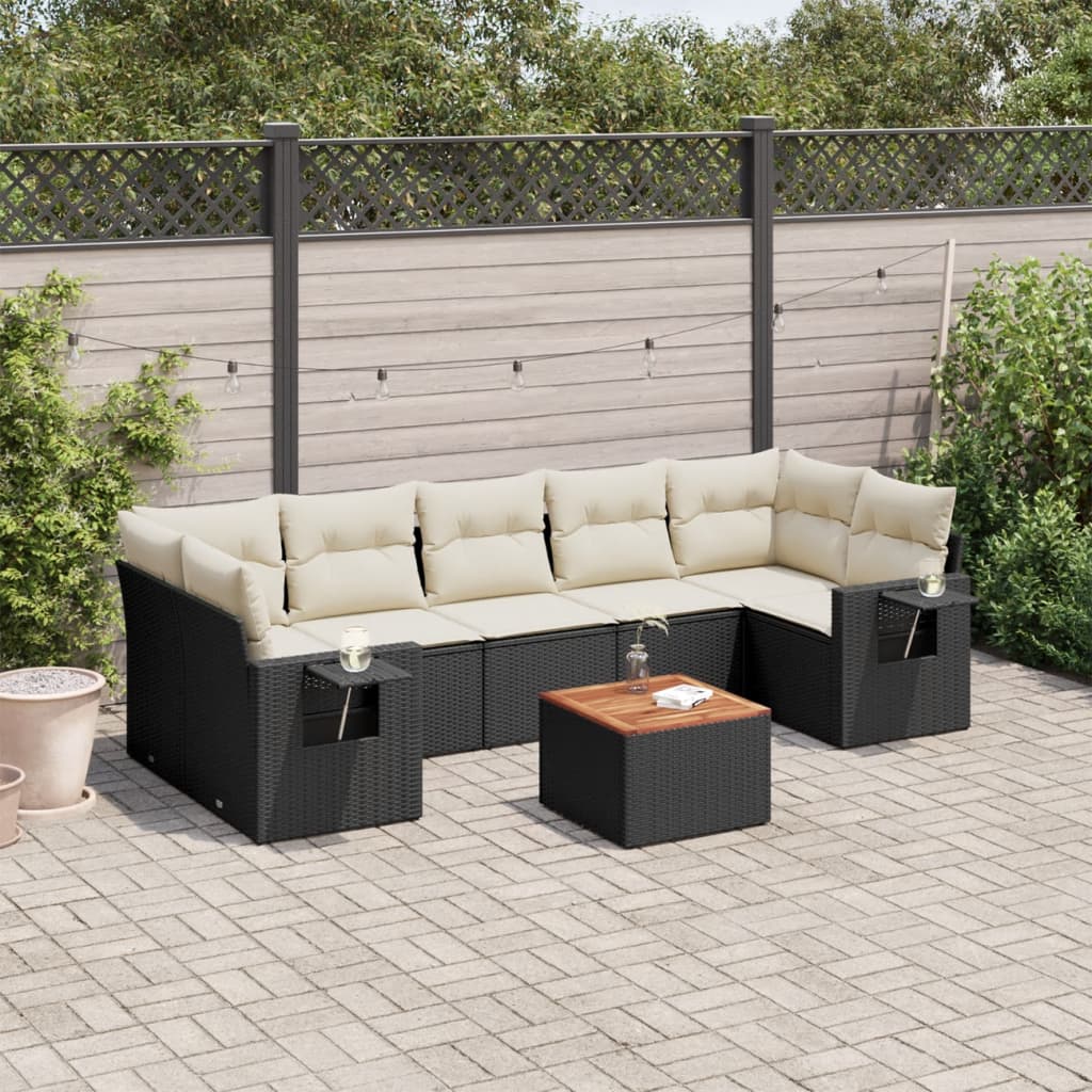 8-delige Loungeset met kussens poly rattan zwart is nu te koop bij PeponiXL, paradijselijk wonen!