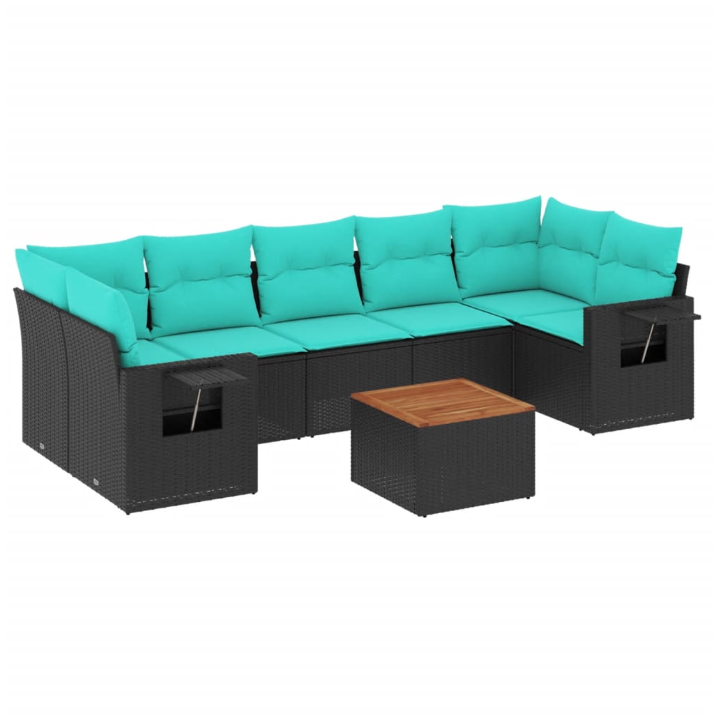 8-delige tuinbankset met kussens, zwart polyrotan is nu te koop bij PeponiXL, paradijselijk wonen!