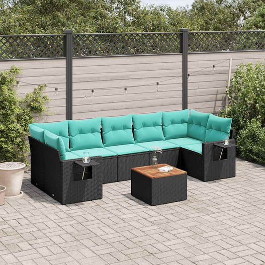 8-delige tuinbankset met kussens, zwart polyrotan is nu te koop bij PeponiXL, paradijselijk wonen!