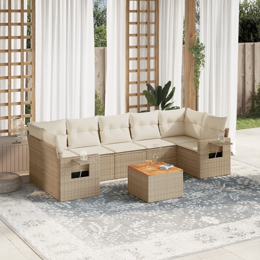 8-delige Loungeset met kussens poly rattan beige is nu te koop bij PeponiXL, paradijselijk wonen!