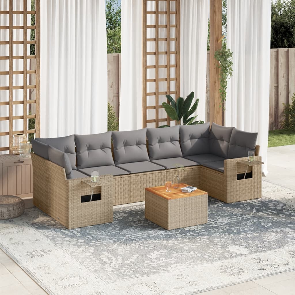 8-delige Loungeset met kussens poly rattan beige is nu te koop bij PeponiXL, paradijselijk wonen!