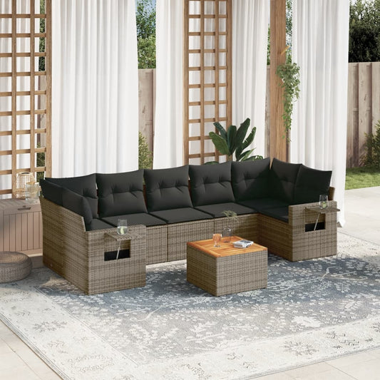 8-delige Loungeset met kussens poly rattan grijs is nu te koop bij PeponiXL, paradijselijk wonen!