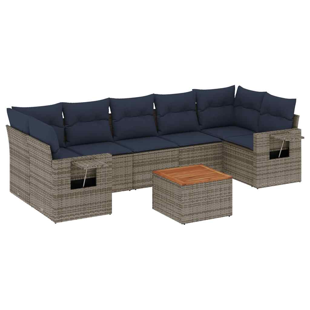 8-delige tuinbankset met kussens, grijs polyrotan is nu te koop bij PeponiXL, paradijselijk wonen!
