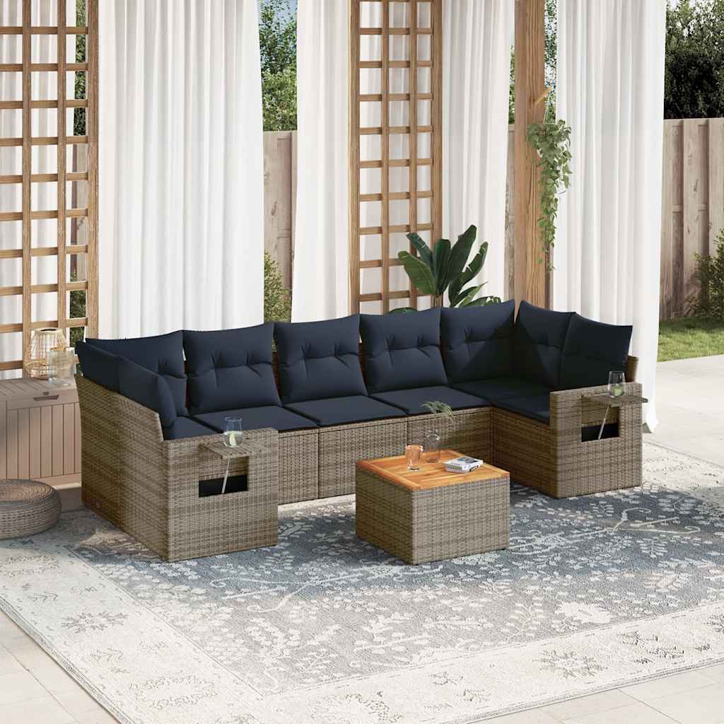 8-delige tuinbankset met kussens, grijs polyrotan is nu te koop bij PeponiXL, paradijselijk wonen!