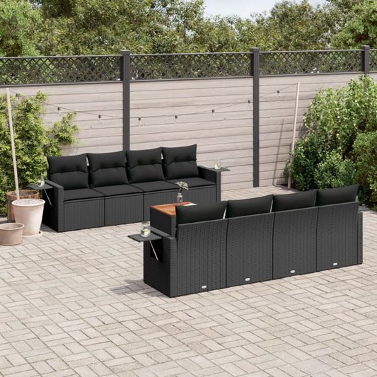 9-delige Loungeset met kussens poly rattan zwart is nu te koop bij PeponiXL, paradijselijk wonen!