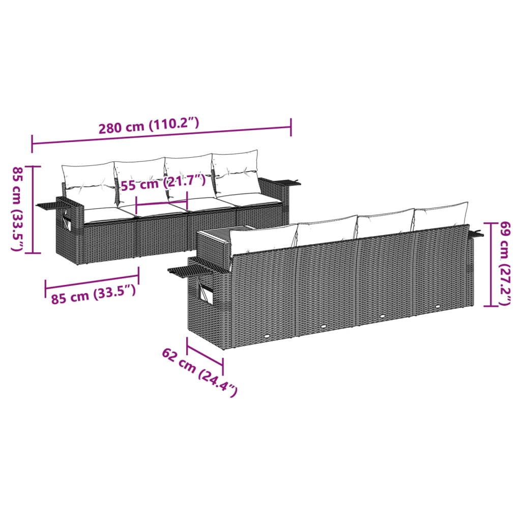 9-delige Loungeset met kussens poly rattan zwart is nu te koop bij PeponiXL, paradijselijk wonen!