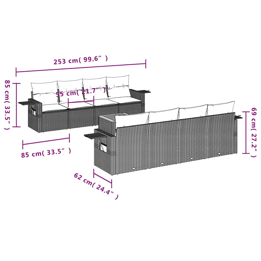 9-delige tuinbankset met kussens van zwart polyrotan is nu te koop bij PeponiXL, paradijselijk wonen!