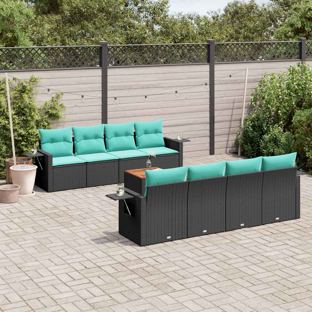 9-delige tuinbankset met kussens van zwart polyrotan is nu te koop bij PeponiXL, paradijselijk wonen!