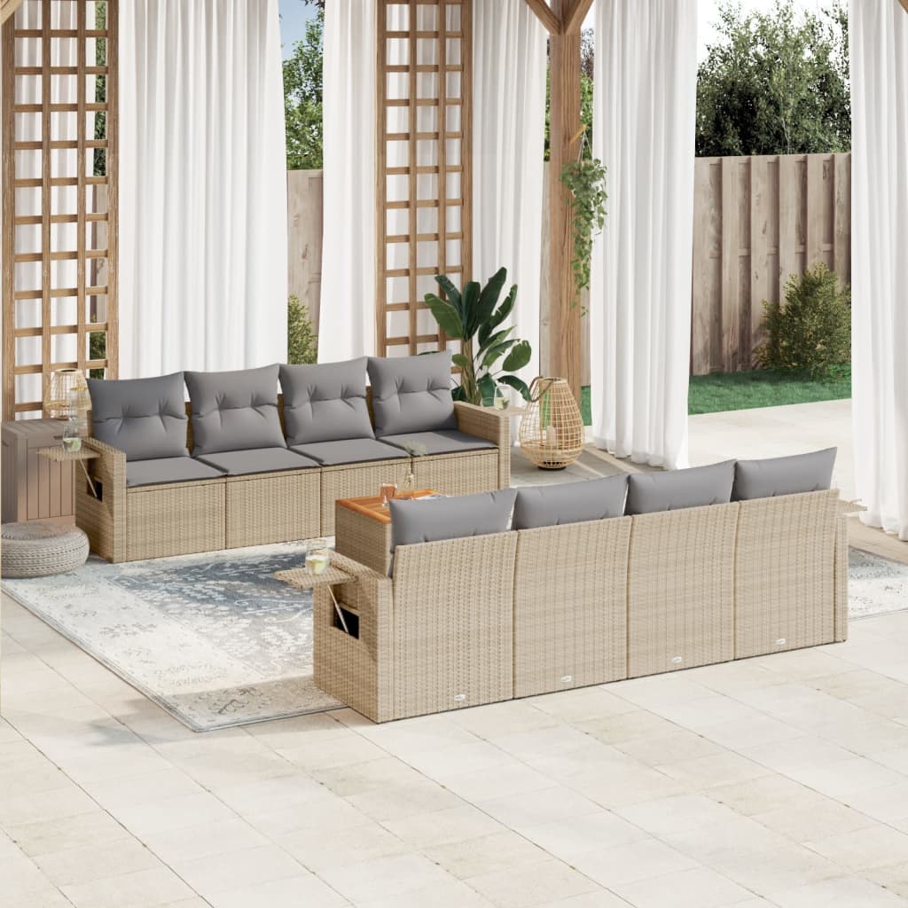 9-delige Loungeset met kussens poly rattan beige is nu te koop bij PeponiXL, paradijselijk wonen!