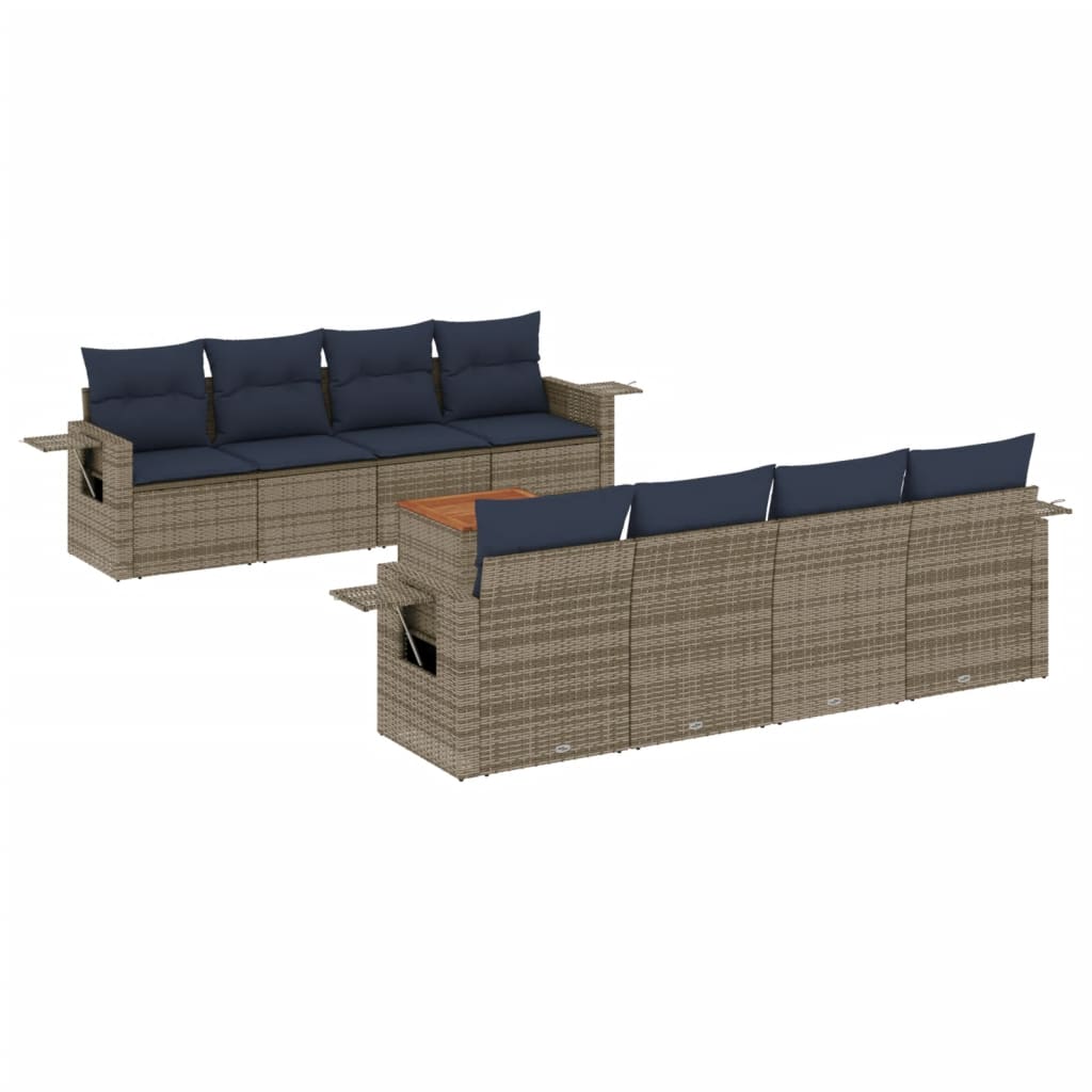 9-delige tuinbankset met kussens, grijs polyrotan is nu te koop bij PeponiXL, paradijselijk wonen!