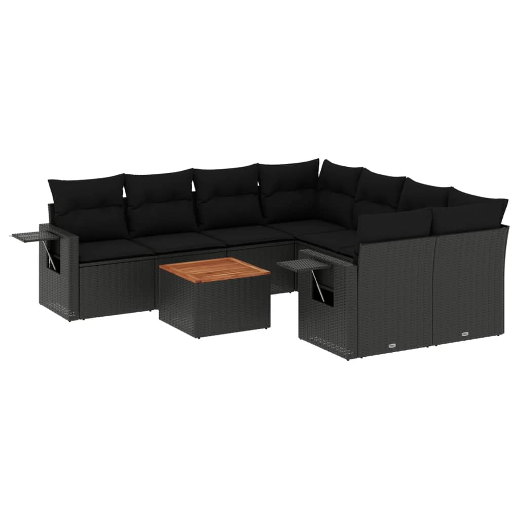 9-delige Loungeset met kussens poly rattan zwart is nu te koop bij PeponiXL, paradijselijk wonen!