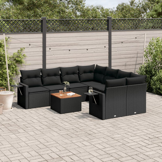 9-delige Loungeset met kussens poly rattan zwart is nu te koop bij PeponiXL, paradijselijk wonen!