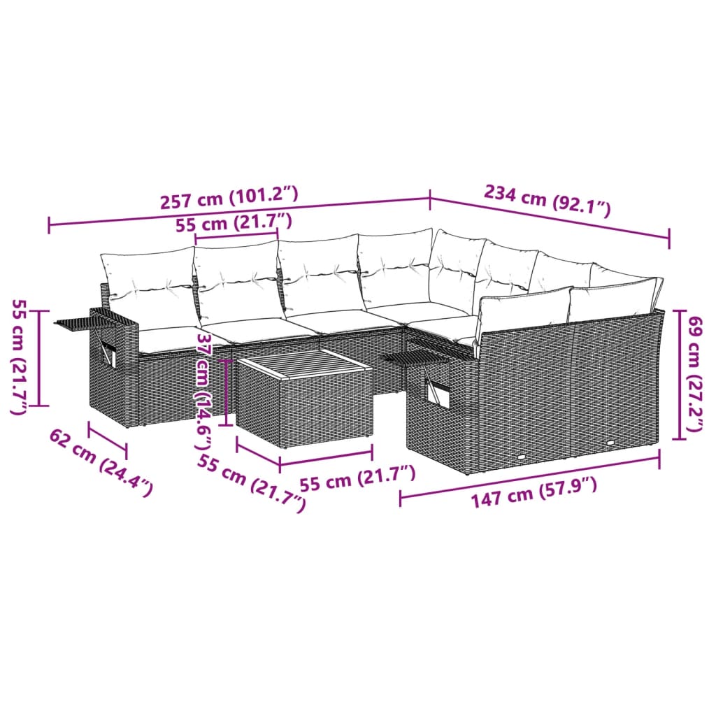 9-delige Loungeset met kussens poly rattan zwart is nu te koop bij PeponiXL, paradijselijk wonen!