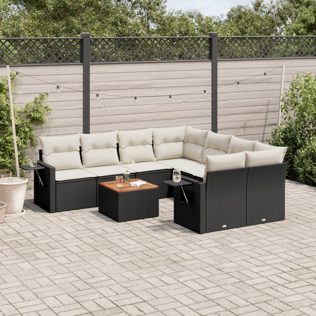 9-delige Loungeset met kussens poly rattan zwart is nu te koop bij PeponiXL, paradijselijk wonen!