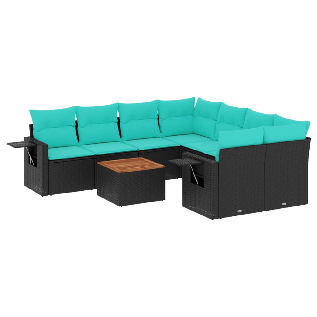 9-delige tuinbankset met kussens van zwart polyrotan is nu te koop bij PeponiXL, paradijselijk wonen!