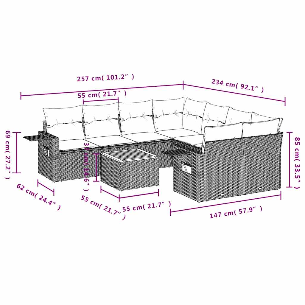 9-delige tuinbankset met kussens van zwart polyrotan is nu te koop bij PeponiXL, paradijselijk wonen!