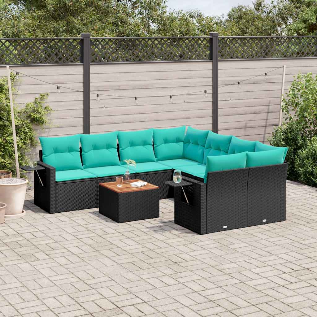 9-delige tuinbankset met kussens van zwart polyrotan is nu te koop bij PeponiXL, paradijselijk wonen!
