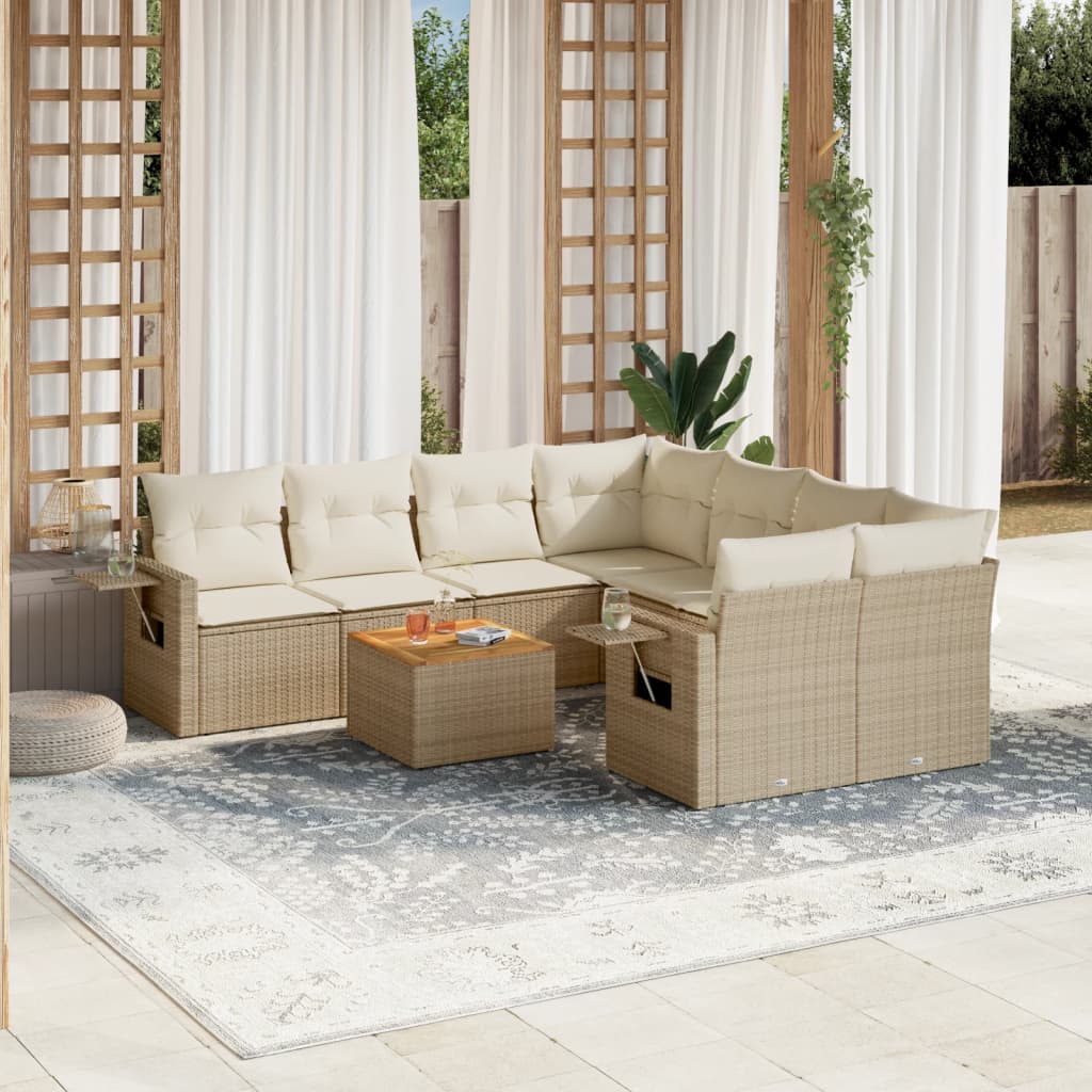 9-delige Loungeset met kussens poly rattan beige is nu te koop bij PeponiXL, paradijselijk wonen!