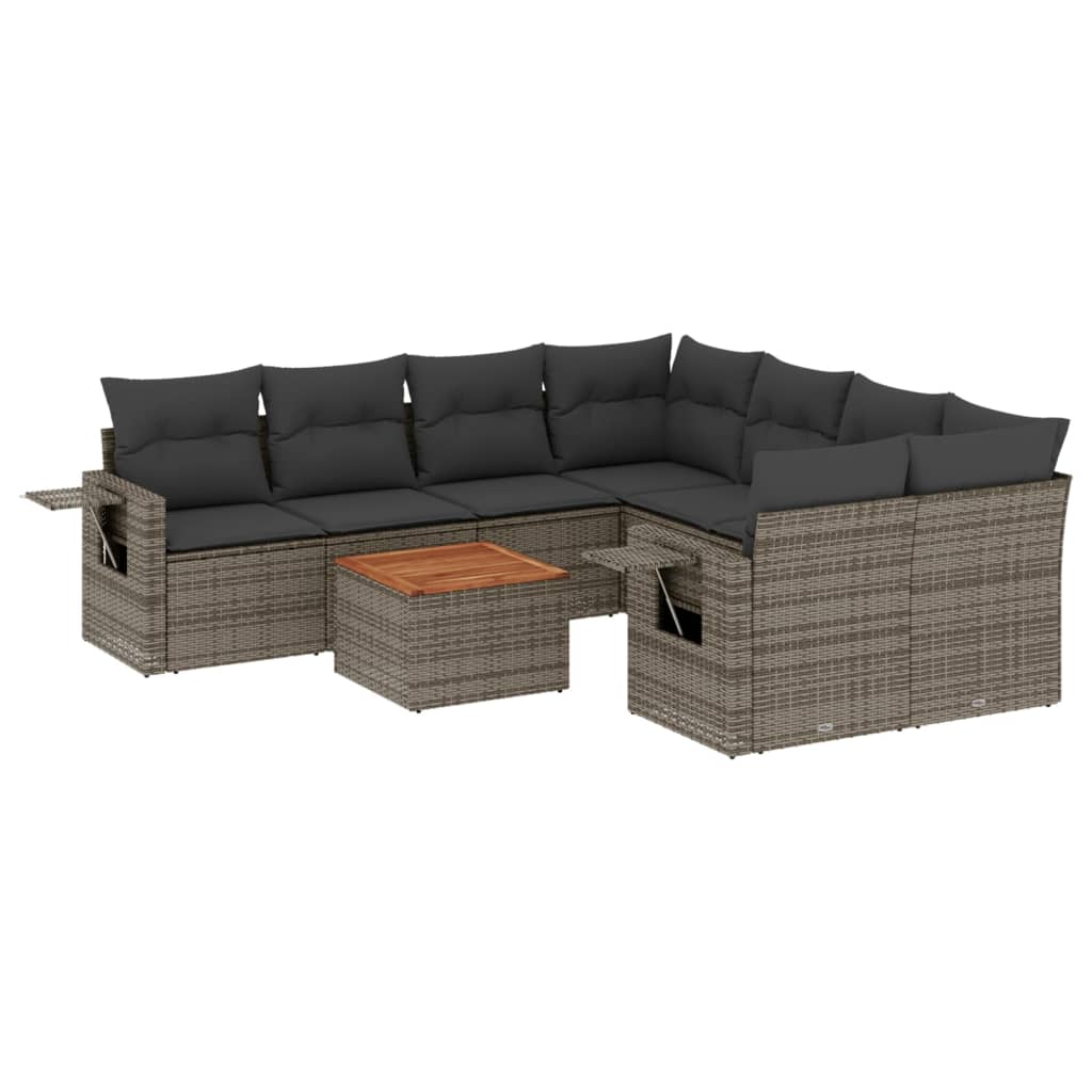 9-delige Loungeset met kussens poly rattan grijs is nu te koop bij PeponiXL, paradijselijk wonen!