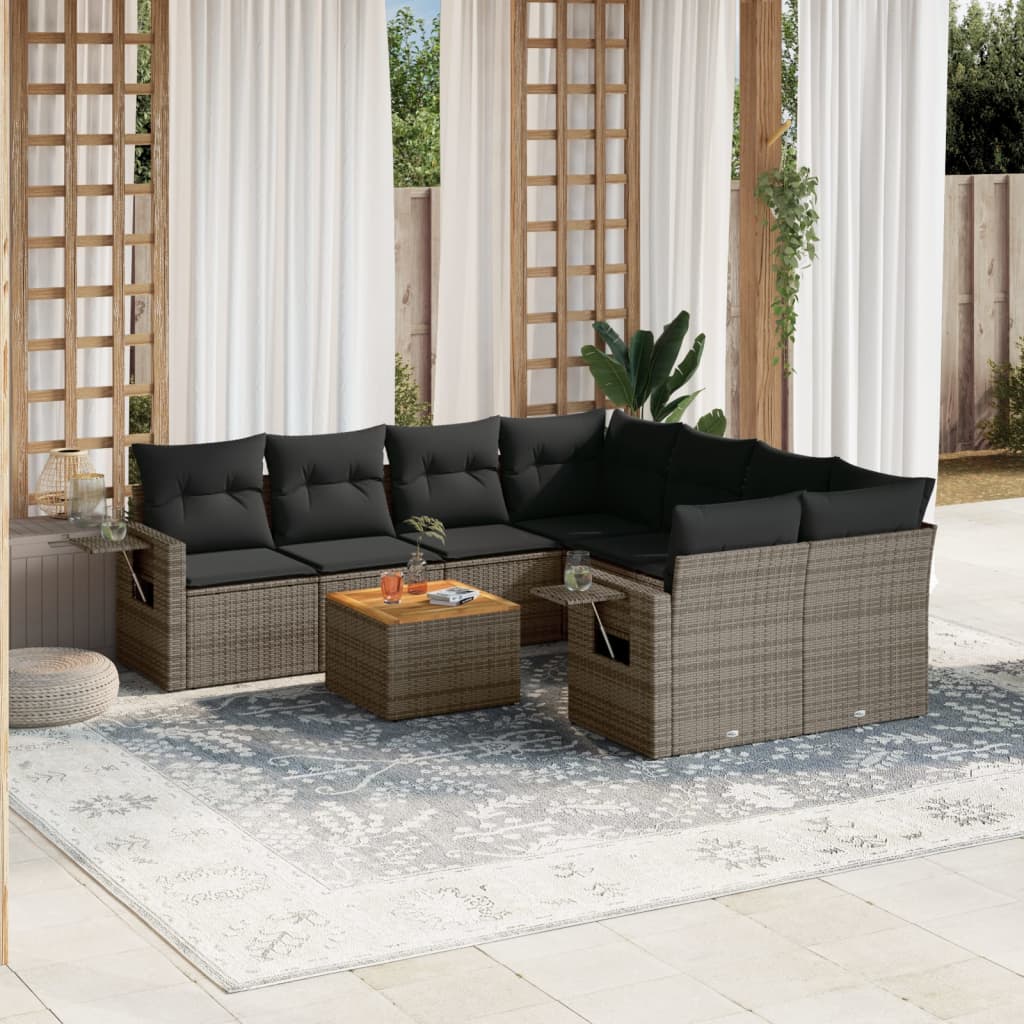 9-delige Loungeset met kussens poly rattan grijs is nu te koop bij PeponiXL, paradijselijk wonen!