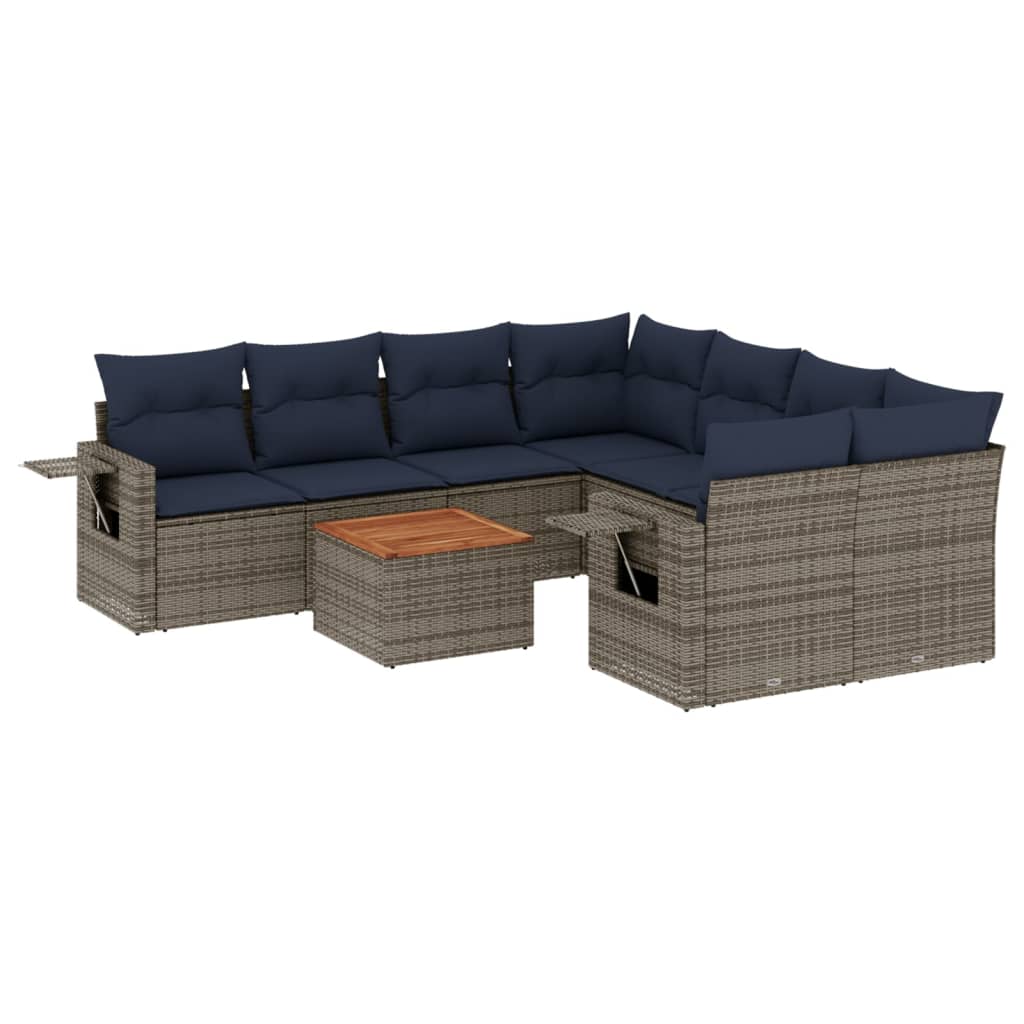 9-delige tuinbankset met kussens, grijs polyrotan is nu te koop bij PeponiXL, paradijselijk wonen!