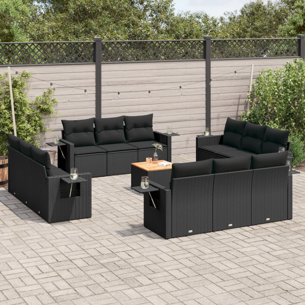 13-delige Loungeset met kussens poly rattan zwart is nu te koop bij PeponiXL, paradijselijk wonen!